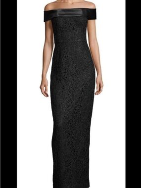 Karl Lagerfeld Off The Shoulder Black Lace Maxi Dress with Back Slit off